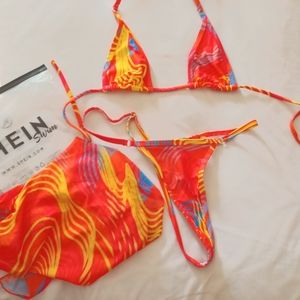 SHEIN Swim, medium multicolor micro bikini with matching wrap.